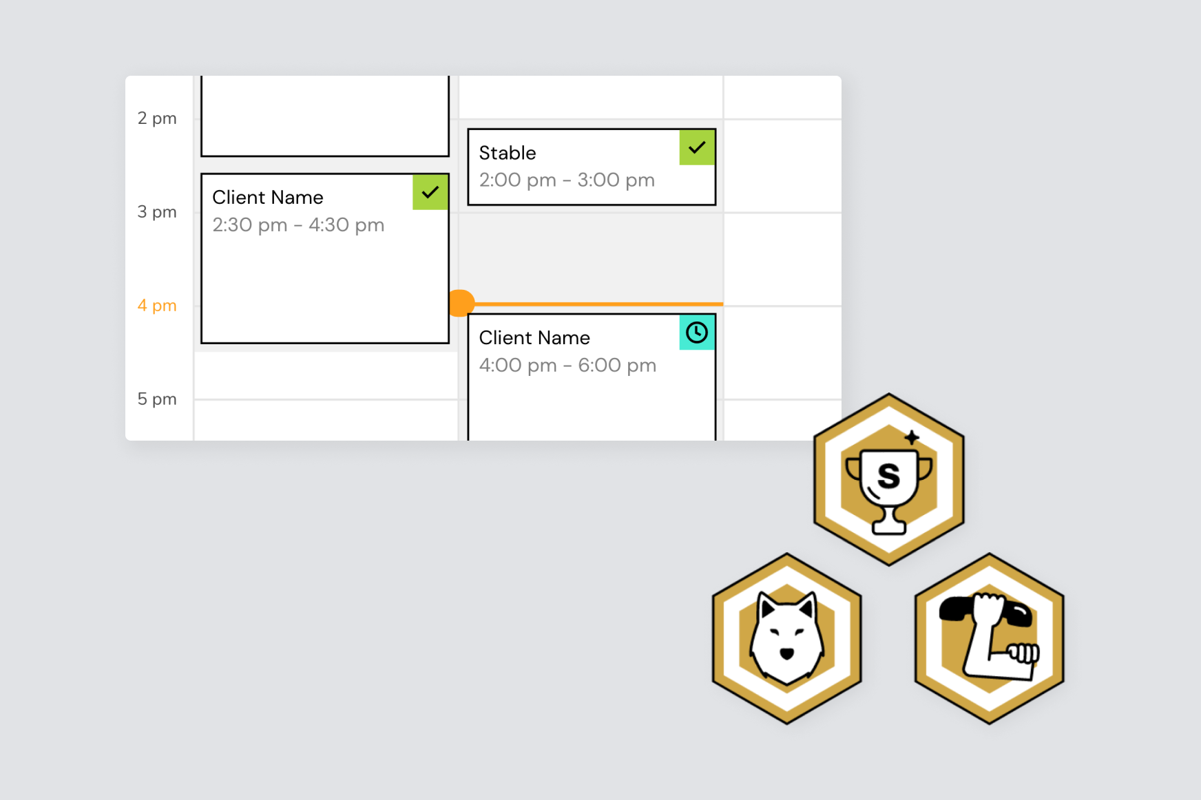 Snippets of features I worked on, image includes: calendar and achievement badges